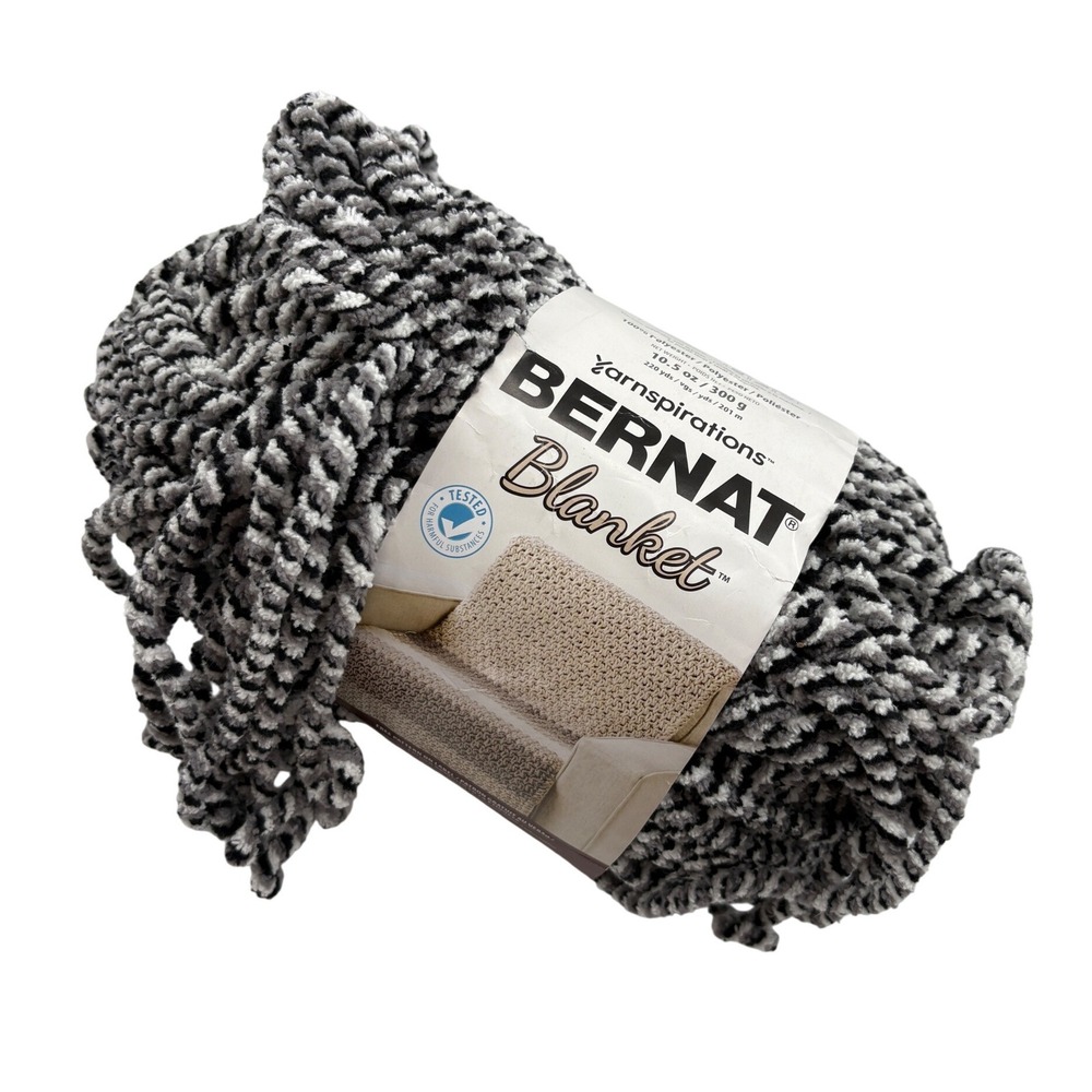 Bernat Blanket Inkwell 10744 Black Grey White Super Bulky 10.5oz Chenille Yarn